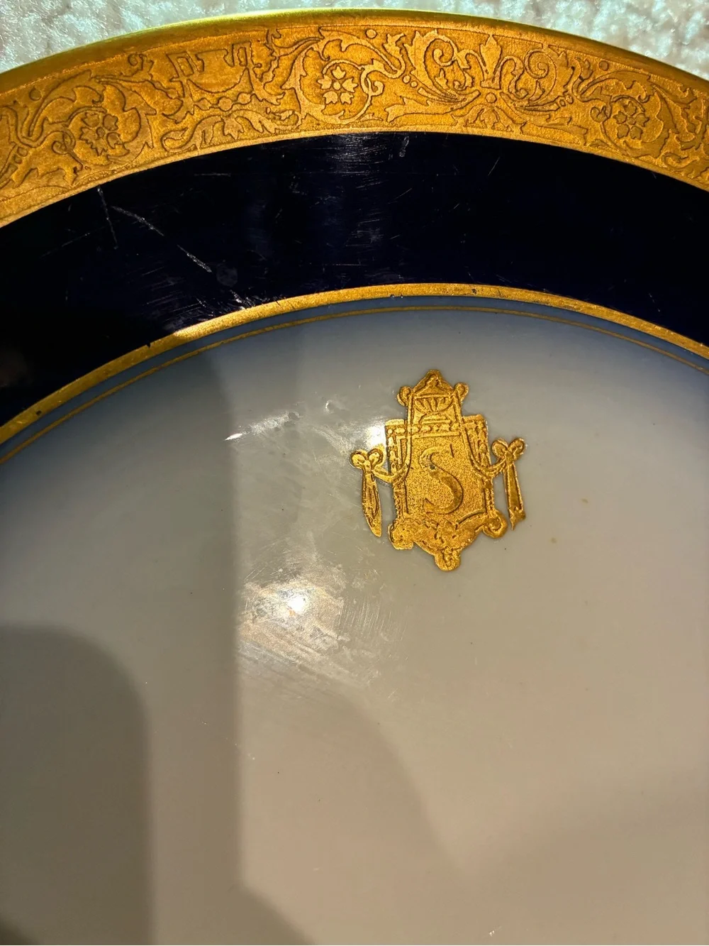 Antique Syracuse China Cobalt Blue & Gold Gilt Plate 10”